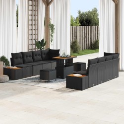 Salon de jardin avec coussins 13 pcs noir résine tressée 499001499001
