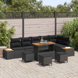 Salon de jardin avec coussins 13 pcs noir résine tressée 499039499039