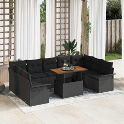 Salon de jardin avec coussins 13 pcs noir résine tressée 499053499053
