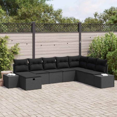 Salon de jardin avec coussins 13 pcs noir résine tressée 499056499056
