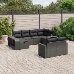 Salon de jardin avec coussins 7 pcs beige résine tressée acacia 499197499197