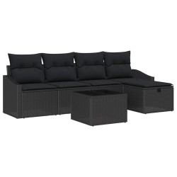 Salon de jardin 6 pcs avec coussins noir résine tressée 500223500223
