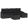 Salon de jardin 6 pcs avec coussins noir résine tressée 500223500223