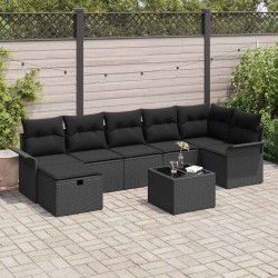Salon de jardin avec coussins 14 pcs noir résine tressée 500266500266