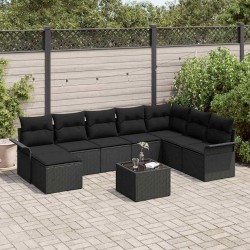 Salon de jardin avec coussins 14 pcs noir résine tressée 500355500355
