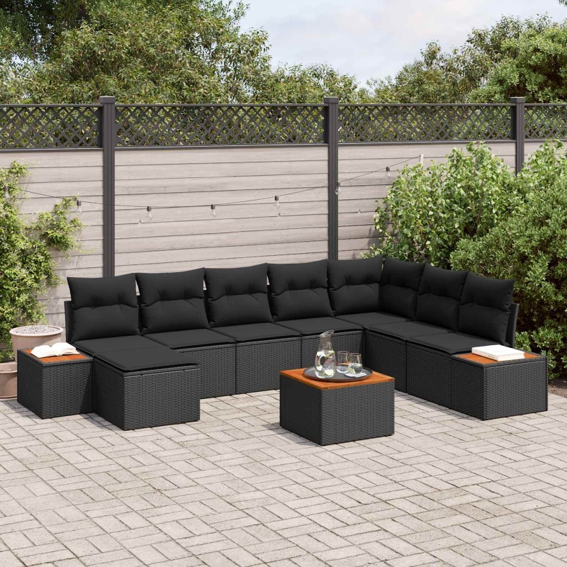Salon de jardin avec coussins 14 pcs noir résine tressée 500359500359
