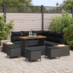 Salon de jardin avec coussins 14 pcs noir résine tressée 500360500360
