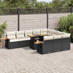 Salon de jardin 6 pcs avec coussins noir résine tressée 500524500524