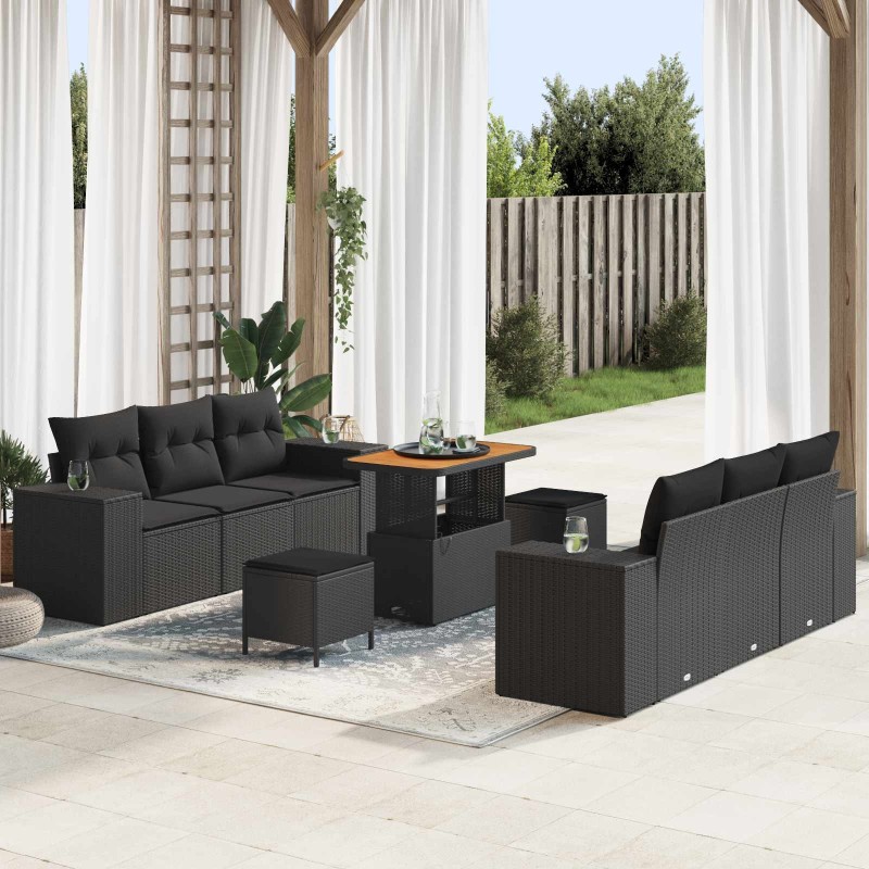 Salon de jardin 6 pcs avec coussins noir résine tressée 500546500546