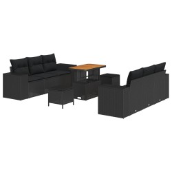 Salon de jardin 6 pcs avec coussins noir résine tressée 500546500546