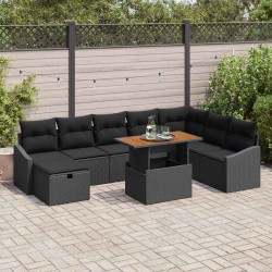 Salon de jardin 6 pcs avec coussins noir résine tressée 500554500554