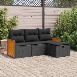 Ensemble à manger de jardin coussins 7pcs Noir Résine tressée 500749500749