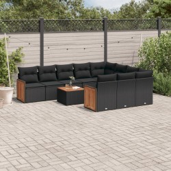 Ensemble à manger de jardin 13 pcs coussins noir résine tressée 500755500755