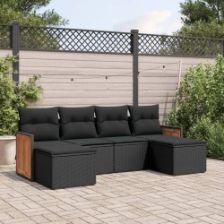Ensemble de canapé de jardin avec coussin 7 pcs Noir Poly rotin 500808500808