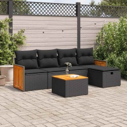 Ensemble de canapé de jardin avec coussin 7 pcs Noir polyrotin 500847500847