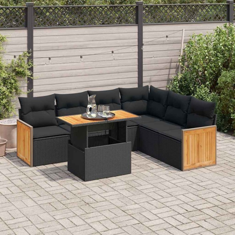 Salon de jardin 8 pcs avec coussins marron cire bois pin massif 501419501419