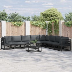 Salon de jardin 9 pcs avec coussins noir résine tressée 502069502069