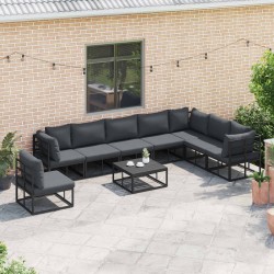 Salon de jardin 9 pcs avec coussins noir résine tressée 502069502069