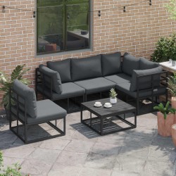 Salon de jardin 9 pcs avec coussins noir résine tressée 502074502074