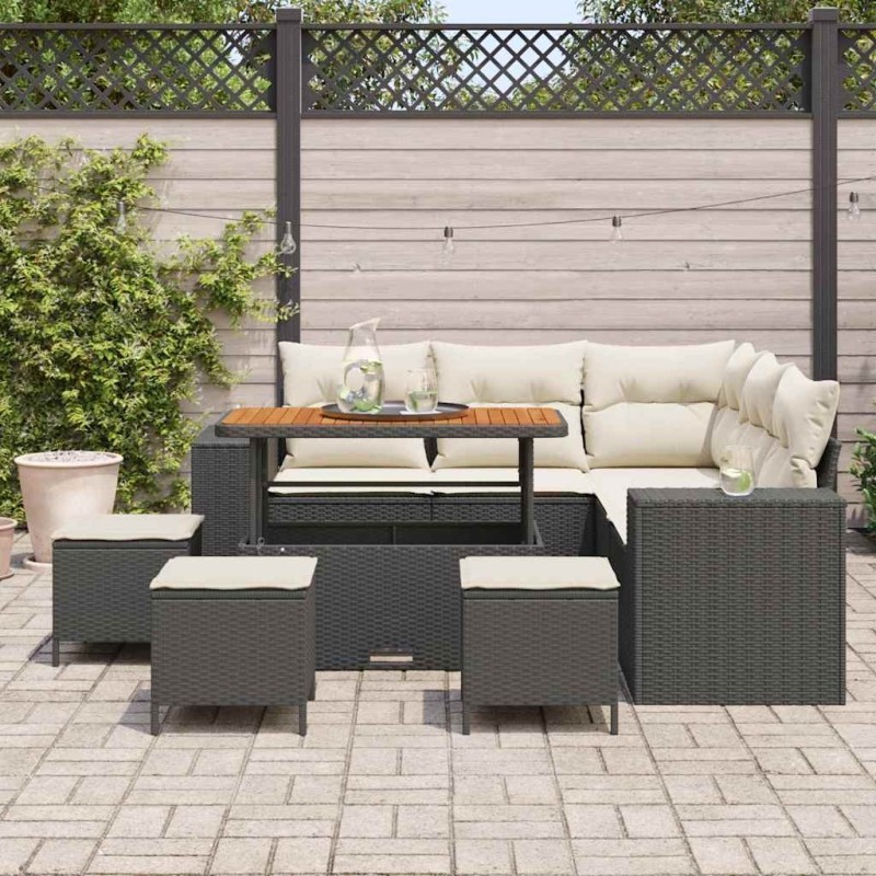 Salon de jardin 9 pcs avec coussins noir résine tressée 502092502092
