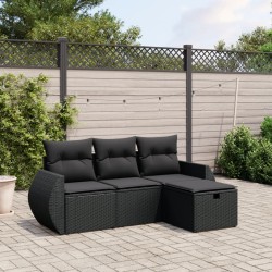 Salon de jardin 9 pcs avec coussins noir résine tressée 502168502168