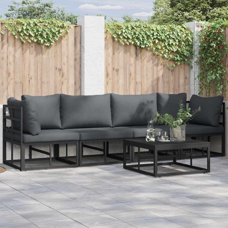 Salon de jardin 9 pcs avec coussins noir résine tressée 502313502313