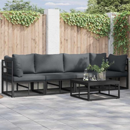 Salon de jardin 9 pcs avec coussins noir résine tressée 502313502313
