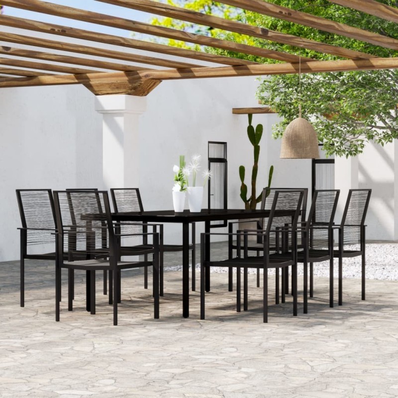Salon de jardin 9 pcs avec coussins noir résine tressée 502341502341