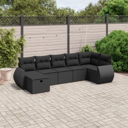 Salon de jardin 9 pcs avec coussins Résine tressée Noir 502458502458
