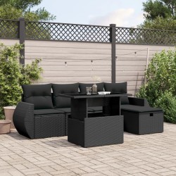 Salon de jardin 9 pcs avec coussins noir résine tressée 502465502465