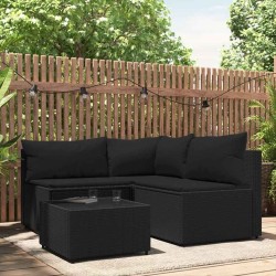 Salon de jardin 9 pcs avec coussins noir résine tressée 502499502499