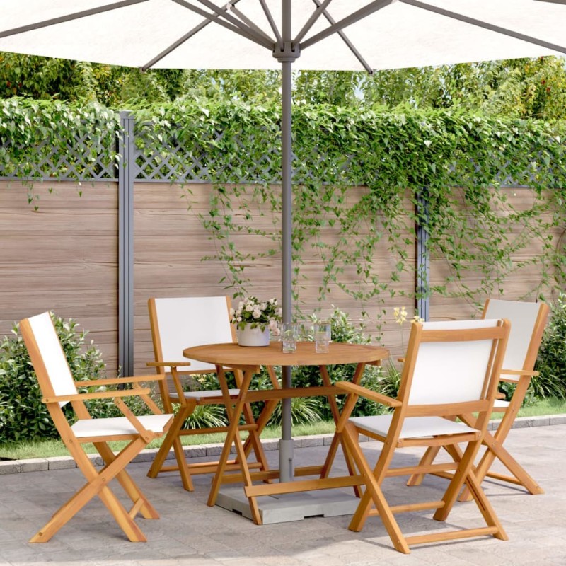 Ensemble à manger de jardin 5 pcs blanc crème tissu bois massif 507933507933