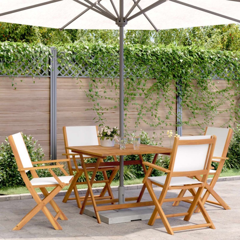 Ensemble à manger de jardin 5 pcs blanc crème tissu bois massif 507935507935