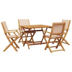 Ensemble à manger de jardin 5 pcs beige tissu et bois massif 507937507937