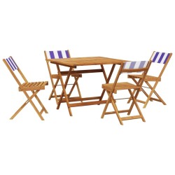 Ensemble à manger de jardin 5 pcs bleu blanc tissu bois massif 507946507946