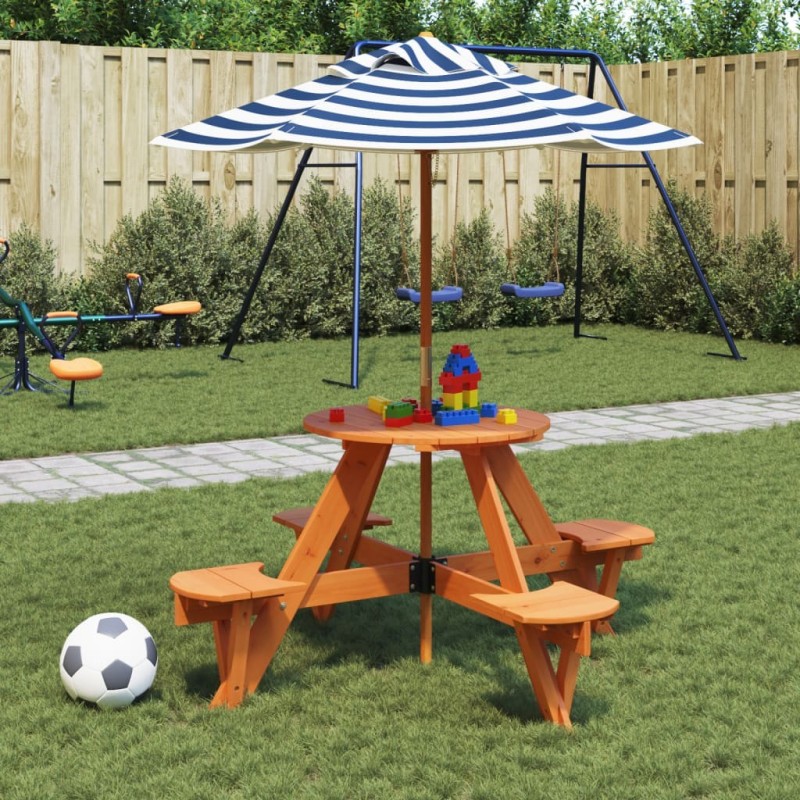 Table de pique-nique pour 4 enfants avec parasol rond sapin 507956507956