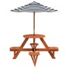 Table de pique-nique pour 4 enfants avec parasol rond sapin 507956507956