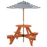 Table de pique-nique pour 4 enfants avec parasol rond sapin 507956507956