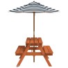 Table de pique-nique pour 4 enfants avec parasol bois de sapin 507961507961
