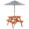 Table de pique-nique pour 4 enfants avec parasol bois de sapin 507961507961