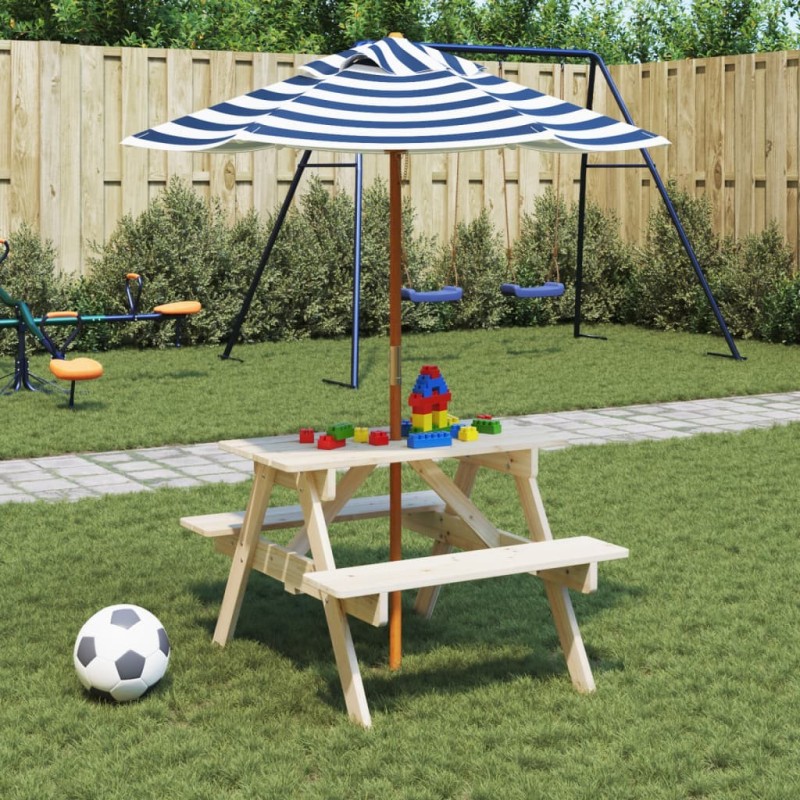 Table de pique-nique pour 4 enfants avec parasol bois de sapin 507966507966