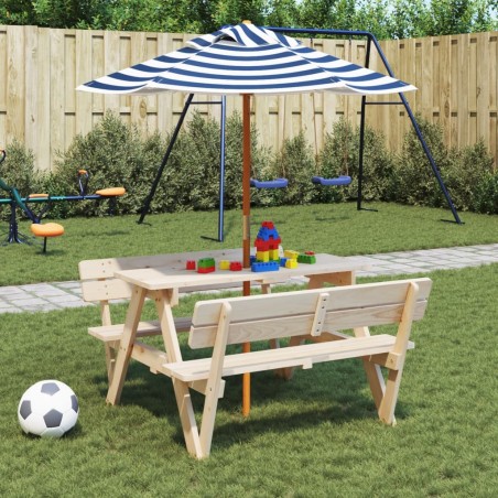 Table de pique-nique pour 4 enfants avec parasol bois de sapin 507967507967