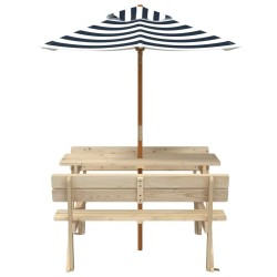 Table de pique-nique pour 4 enfants avec parasol bois de sapin 507967507967