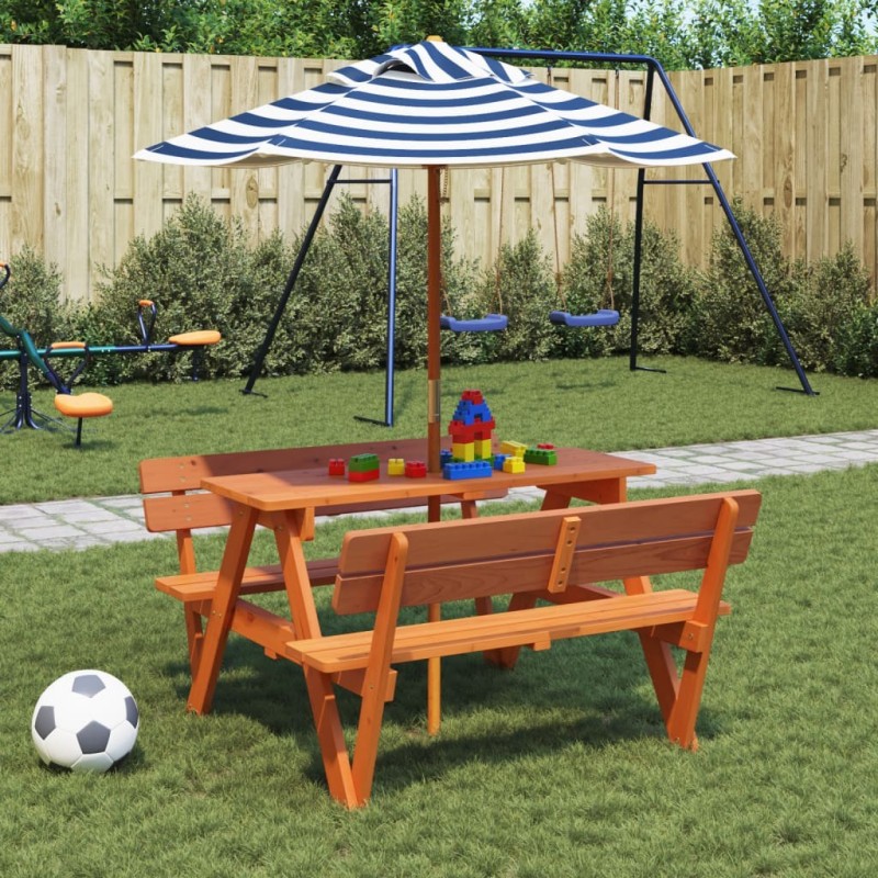 Table de pique-nique pour 4 enfants avec parasol bois de sapin 507969507969