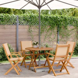 Ensemble à manger de jardin 5 pcs beige tissu et bois massif 507971507971