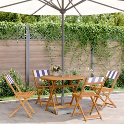 Ensemble à manger de jardin 5 pcs bleu blanc tissu bois massif 507978507978