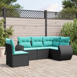 Salon de jardin 5 pcs avec coussins noir résine tressée 508036508036