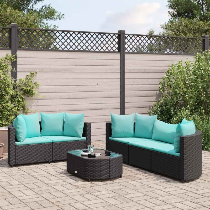 Salon de jardin 6 pcs avec coussins noir résine tressée 508043508043