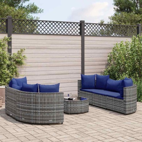 Salon de jardin avec coussins 7 pcs gris résine tressée 508078508078