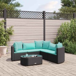 Salon de jardin 6 pcs avec coussins noir résine tressée 508089508089